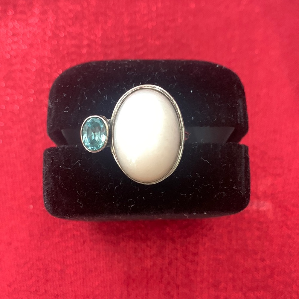 Moonstone & Aquamarine Ring Sterling Silver Setting